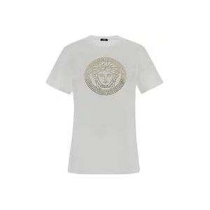 Versace Katoenen T-shirt met korte mouwen , White , Dames , Maat: S