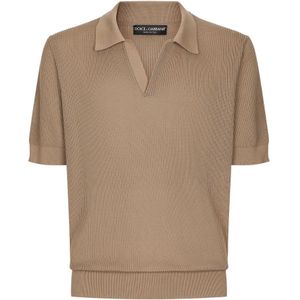 Poloshirt - Beige - Ribbed Knit - Korte Mouwen