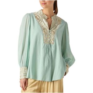 Greek Archaic Kori, Dames, Blouses & Shirts, Groen, Maat: XS Linnen,