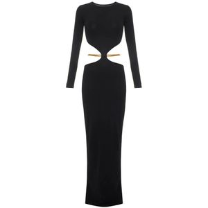 Elisabetta Franchi, Dames, Jurken, Zwart, Maat: XS Viscose,