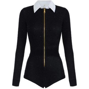 Elisabetta Franchi, Dames, Jumpsuits & Playsuits, Zwart, Maat: XS Wol,