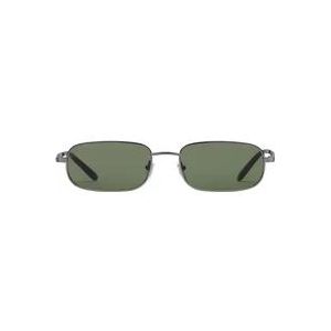 Gucci Ovale Metalen Unisex Zonnebril met Groene Lenzen , Gray , unisex , Maat: 57 MM