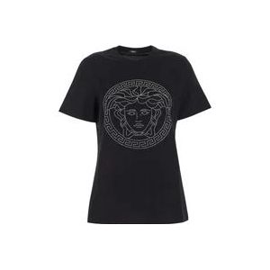 Versace Katoenen T-shirt met korte mouwen , Black , Dames , Maat: XS