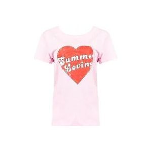 Pinko Kleurrijk Ronde Hals T-shirt , Pink , Dames , Maat: M