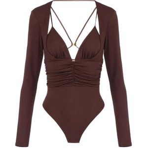 Elisabetta Franchi, Dames, Tops, Bruin, Maat: XS Jersey,