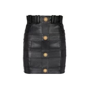 Balmain Hoog getailleerde leren rok , Black , Dames , Maat: 2XS