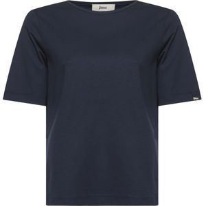 Herno - T-shirt - Blauw - Katoen - Ronde Hals met Logoplaat
