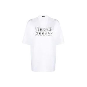 Versace Goddess Print Studs T-shirt , White , Dames , Maat: XS