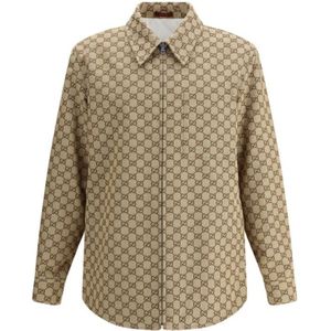 Gucci, Heren, Overhemden, Bruin, Maat: M Katoen,