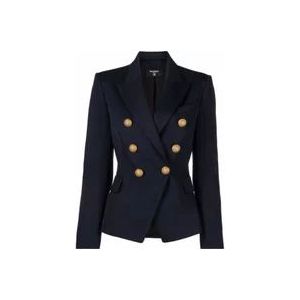 Balmain Zwarte Blazer met Gouden Kruislings Knopen , Blue , Dames , Maat: M