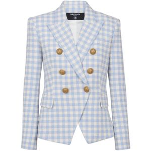 Balmain Gingham tweed jasje met 6 knopen , Blue , Dames , Maat: XS