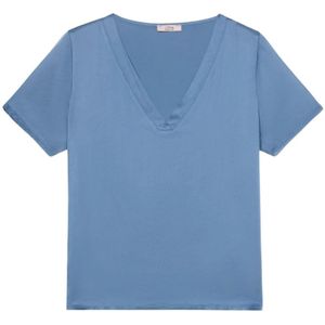 Oltre, Dames, Blouses & Shirts, Blauw, Maat: S Satijn,