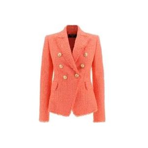 Balmain Oranje Blazer met knoopsluiting , Orange , Dames , Maat: L