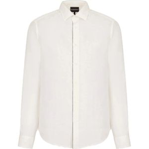 Emporio Armani, Heren, Overhemden, Wit, Maat: L Linnen,