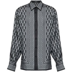 Versace, Heren, Overhemden, Grijs, Maat: M Zijde,