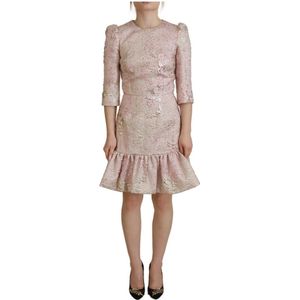 Dolce & Gabbana - Roze Jacquard Sheath Midi Jurk - Dames - Polyester