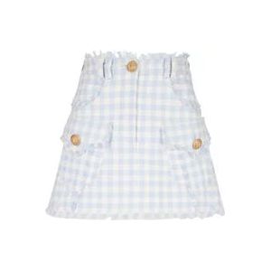 Balmain Gingham tweed A-lijn rok , Blue , Dames , Maat: 2XS