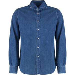 Moorer, Heren, Overhemden, Blauw, Maat: M Denim,