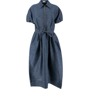 Brunello Cucinelli - Denim Linnen Jurk - Blauw - Dames