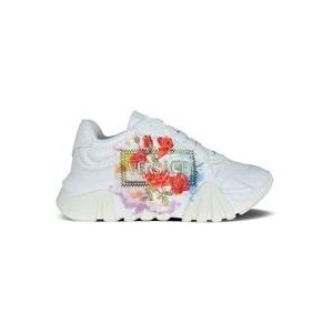 Versace Bloemenprint Leren Sneakers , White , Dames , Maat: 40 EU