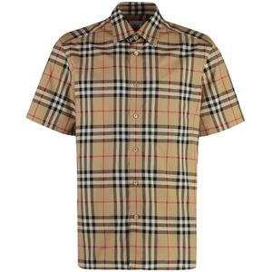 Burberry, Heren, Overhemden, Beige, Maat: L Katoen,