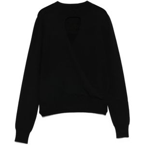 Twinset - Crossover Jumper - Zwart - Viscosemix - Lange Mouwen - Cut-out Voorkant