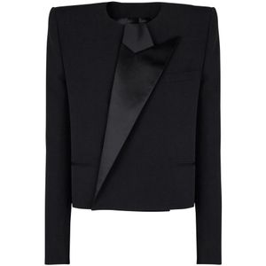 Balmain Geknipte grain de poudre jas met asymmetrische kraag , Black , Heren , Maat: M