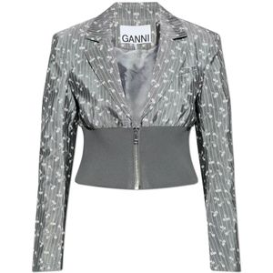 Ganni, Dames, Jassen, Grijs, Maat: S Leer,