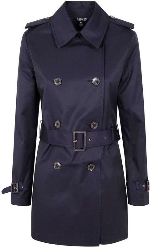 Ralph Lauren - Double-Breasted Trenchcoat - Mantel - Blauw - Katoenmix, Waterafstotend
