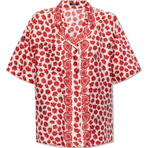 Silk - Floral Pajama Set - Rood - Korte Mouwen - 100% Zijde