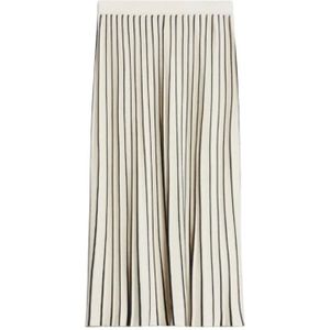 Max Mara - Gestreept Gebreide Plooirok - Ecru - Marineblauw