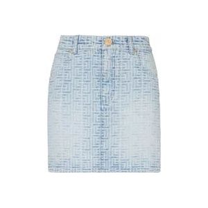 Balmain Monogrammed short denim skirt , Blue , Dames , Maat: S