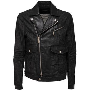 Dsquared2, Heren, Jassen, Zwart, Maat: L Leer,