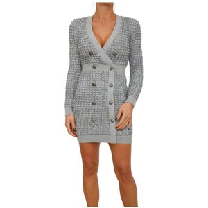 Elisabetta Franchi, Dames, Jurken, Grijs, Maat: S Acryl,