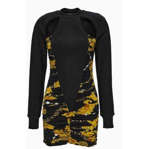 Versace Jeans Couture - Logo-Print Cut-Out Ruched Minijurk - Zwart - Katoen