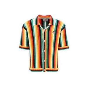 Casablanca Gestreept gebreid bowlingshirt met Cubaanse kraag , Multicolor , Heren , Maat: L