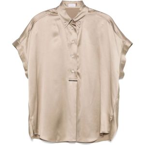 Brunello Cucinelli, Dames, Blouses & Shirts, Beige, Maat: L Zijde,
