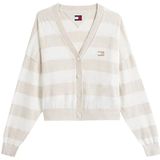 Tommy Jeans - Gebreid Vest - Beige/Wit - V-hals - Losse Pasvorm
