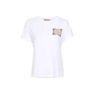 Twinset Witte katoenen T-shirts en Polos met Logo Patch , White , Dames , Maat: XS
