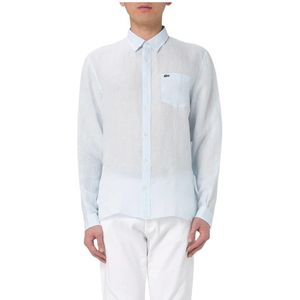 Lacoste, Heren, Overhemden, Blauw, Maat: 4XL Linnen,