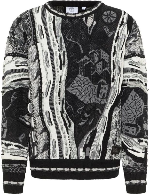 Carlo Colucci - Moderne Jacquard Trui - Zwart - Heren