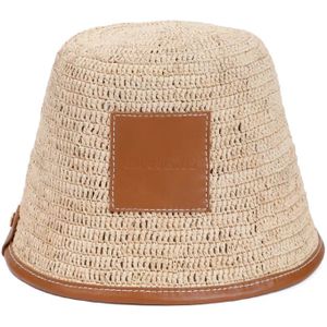 Jacquemus Bruin Leren Raffia Bob Hoed , Beige , Dames , Maat: 56 CM