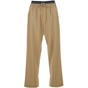Msgm, Heren, Broeken, Beige, Maat: S Wol,