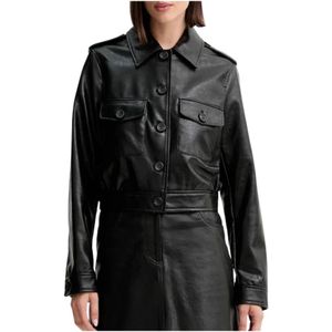 Guess, Dames, Jassen, Zwart, Maat: S Leer,