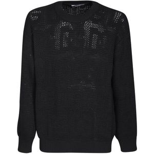 Dolce & Gabbana - Zwarte Jacquard Logo Wollen Trui - Heren - Wol