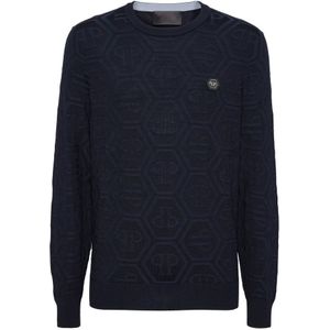 Philipp Plein, Heren, Truien, Blauw, Maat: XS Zijde,