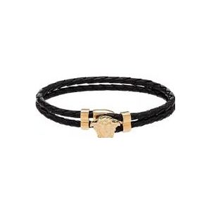 Versace Gevlochten leren Medusa armband , Black , Heren , Maat: ONE Size