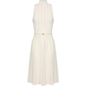 Elisabetta Franchi, Dames, Jurken, Beige, Maat: S Leer,