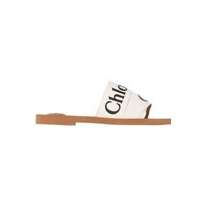 Chloé Woody Flat Mules , White , Dames , Maat: 40 EU