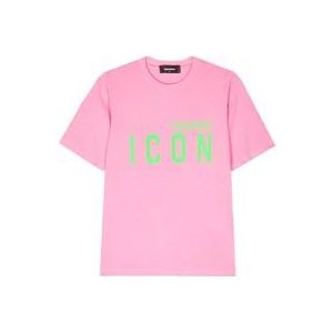 Dsquared2 Icon Print Roze T-shirt , Pink , Dames , Maat: L